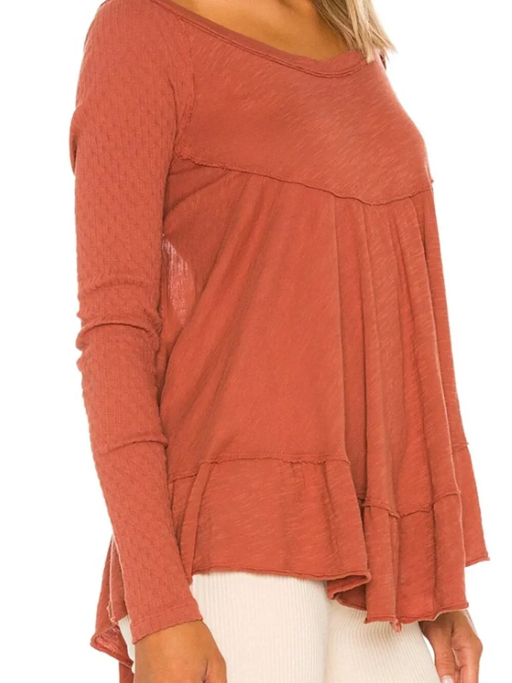 Free People Sundae Tunic Top M Ginger Snap Low Back Boho Cotton Tee